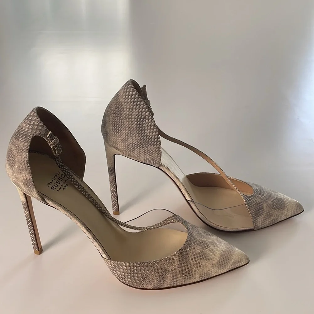 FRANCESCO RUSSO Paris Leather Plexi Pumps Heels. 40. - Picture 5 of 11